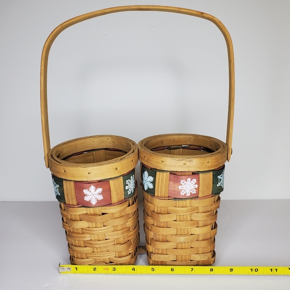 Wooven Double Wood Basket with Handle Snowflakes - Picture 6 of 8